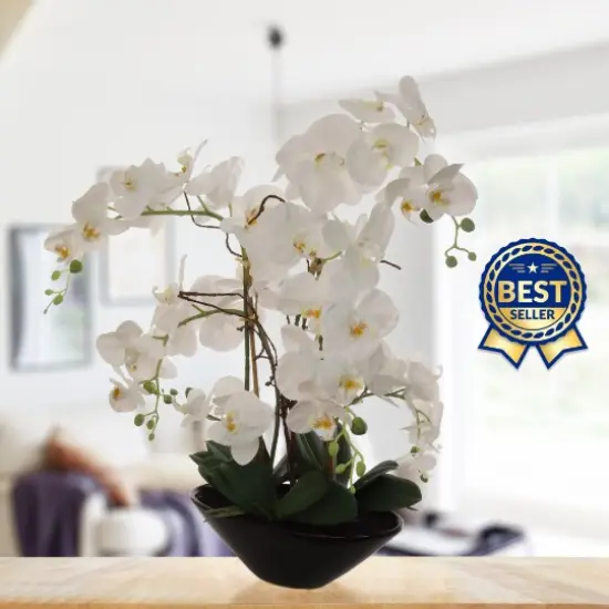 Chic 25" Phalaenopsis Orchid in Black Pot - Artificial Flower Arrangement for Sophisticated Home & Office D&eacute;cor - Realistic & Low-Maintenance, Floral Home by Artificial Flowers {4}