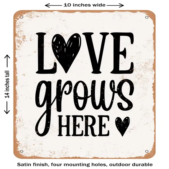 DECORATIVE METAL SIGN - Love Grows Here - 2- Vintage Rusty Look {1}