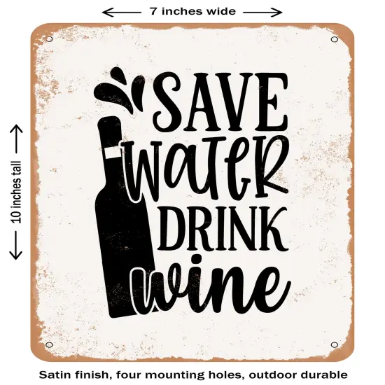 DECORATIVE METAL SIGN - Save Water Drink Wine - 9- Vintage Rusty Look {2}