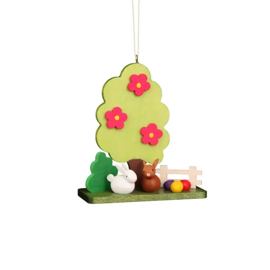 11-0610 - Christian Ulbricht Ornament - Rabbit Couple At Tree - 3.25" X 2.8"W X 1.15"D {1}