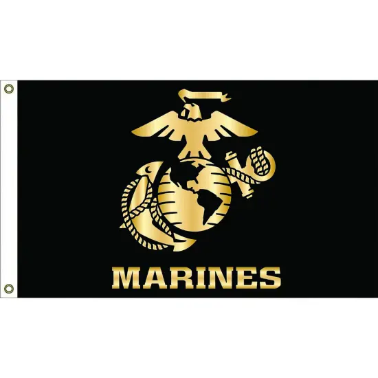 USMC Logo Marines Flag with Grommets Black 3ft x 5ft {1}