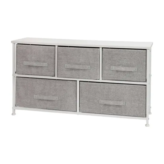 Emma and Oliver 5 Drawer Storage Chest with Wood Top & Dark Fabric Pull Drawers Black/Gray {6}