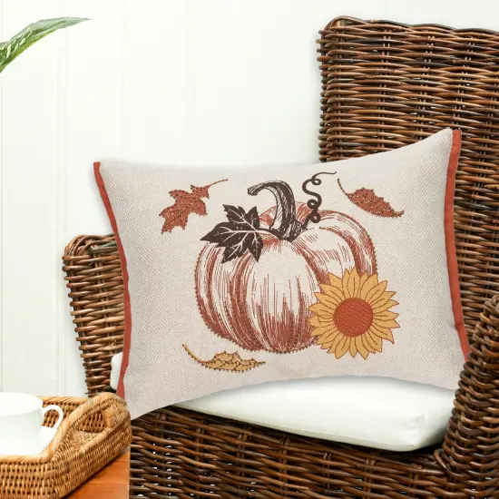 Harvest Time Pumpkin w/ Sunflower Mini Accent Pillow 13" x 18" {3}