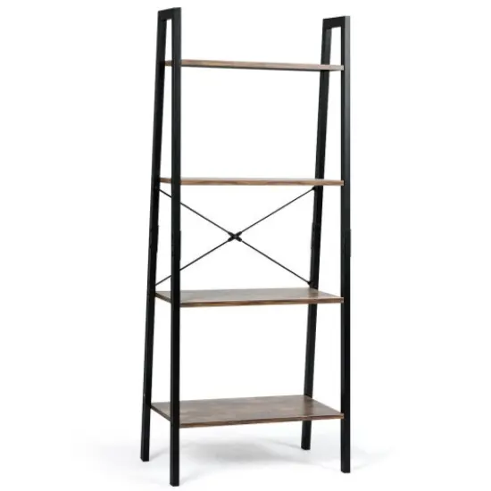 4-Tier Ladder Shelf Ladder Bookcase Bookshelf Display Rack Plant Stand {6}