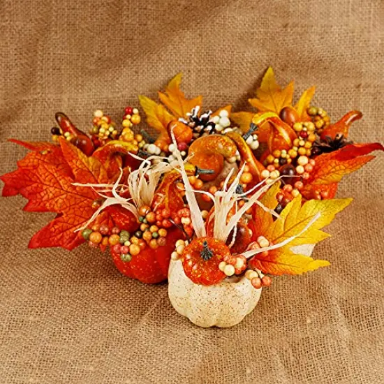 Thanksgiving Decorations Set of 6 Artificial Pumpkin Berry Acorn Pine Cone Vegetables for Harvest Fall Tabletop Home Kitchen Party {3}