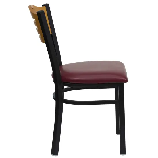 Emma and Oliver Slat Back Metal Restaurant Dining Chair Natural/BurgVY/Black {4}