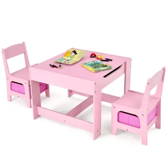 Kids Table Chairs Set With Storage Boxes Blackboard Whiteboard Drawing {7}
