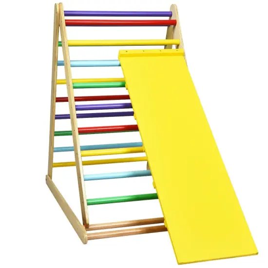 Foldable Wooden Triangle Climbing Ladder with 21 Strips Perfect for Indoor Play Multicolored {6}
