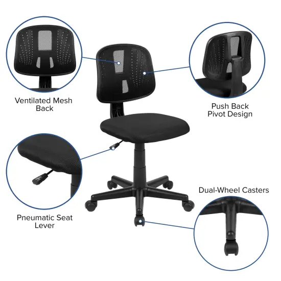 Emma and Oliver Mid-Back Mesh Swivel Task Office Chair with Pivot Back Black {2}