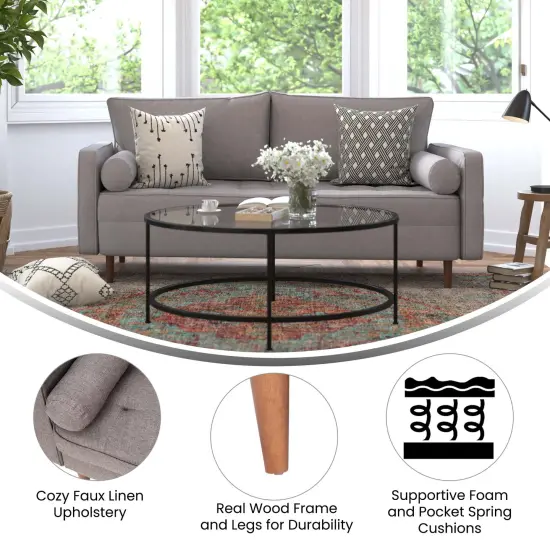 Emma and Oliver Holden Upholstered Mid-Century Modern Pocket Spring Sofa with Wooden Legs and Removable Back Cushions Dark Gray {7}