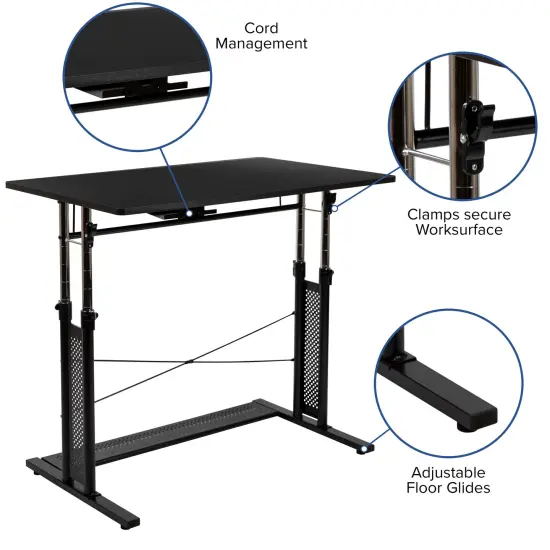 Emma and Oliver Work From Home Kit-Adjustable Desk, Ergonomic Mesh Office Chair, Filing Cabinet Black {4}