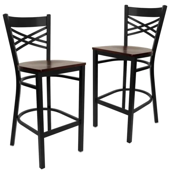Emma and Oliver 2 Pack "X" Back Metal Restaurant Barstool BurgVYL/BlackMetal {6}