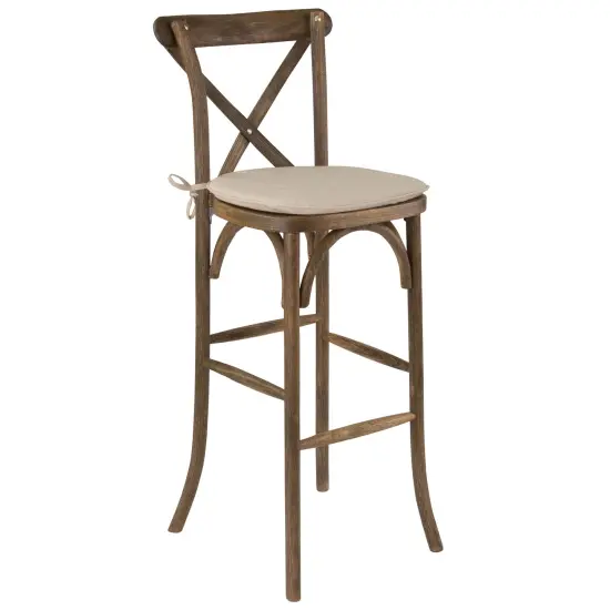 Merrick Lane Coquette Wooden Modern Farmhouse Cross Back Bar Stool with Cushion Dark Antique {1}
