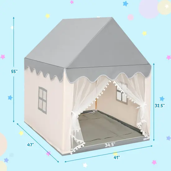 Kids Large Play Castle Fairy Tent with Mat Beige {4}