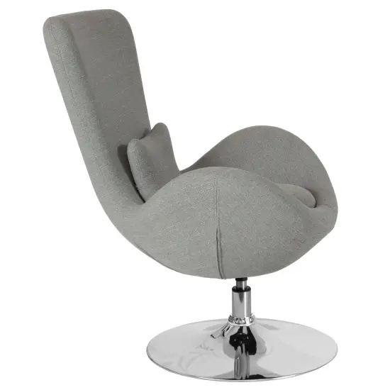 Merrick Lane Soro High-Back Egg Style Lounge Chair With 360&deg; Swivel Metal Base Light Gray Fabric {5}