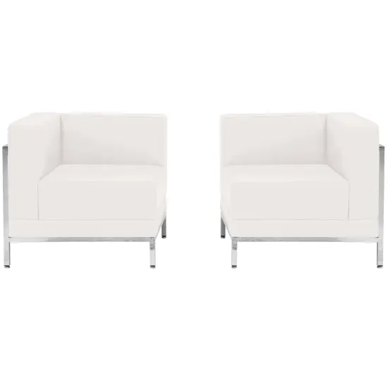 Emma and Oliver Home Office Faux Leather 2 Piece Corner Chair Set Melrose White {1}