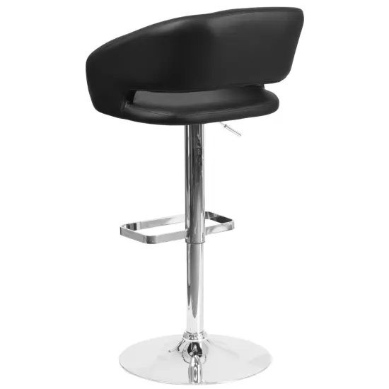 Merrick Lane Rothko Modern Bar Stool Rounded Mid-Back Stool With Height Adjustable Swivel Seat Black Vinyl {4}