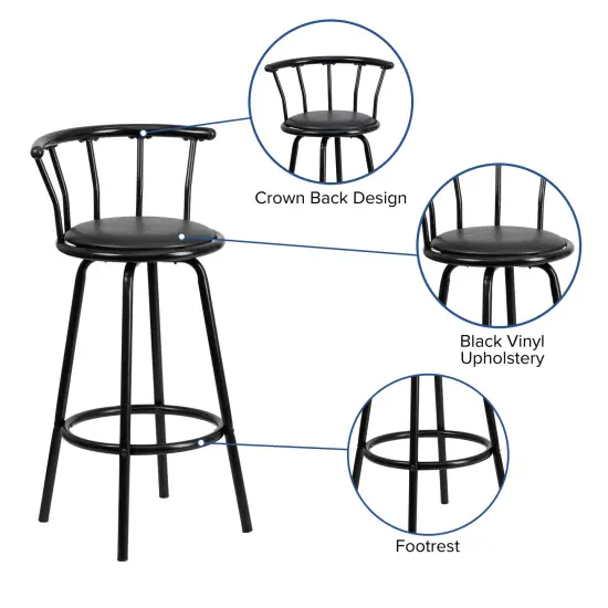 Emma and Oliver Crown Back Metal Barstool with Vinyl Swivel Seat Black {2}