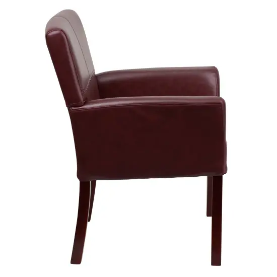 Emma and Oliver Faux Leather Executive Side Reception Chair with Mahogany Legs Burgundy {5}