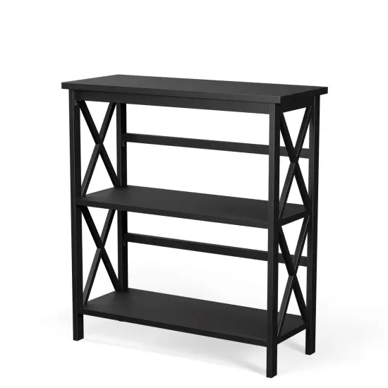 3-Tier Multi-Functional Storage Shelf Units Wooden Open Bookcase and Bookshelf Black {3}