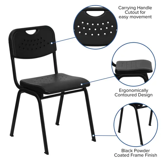 Emma and Oliver 880 lb. Capacity Plastic Stack Chair with Open Back Black {3}