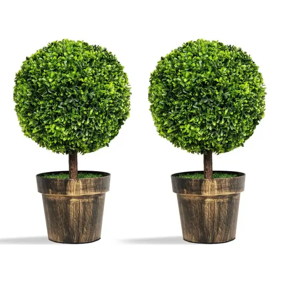 2 Pieces 24 Inch Artificial Boxwood Topiary Ball Tree for House and Office {1}