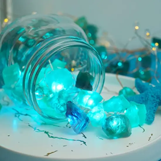 Natural Fluorite String Lights Battery Operated with Remote Sea Glass Raw Stones Decorative Lights 6.5ft 20 LEDs String Lights for Bedroom Party Indoor Christmas Wedding Decor {2}