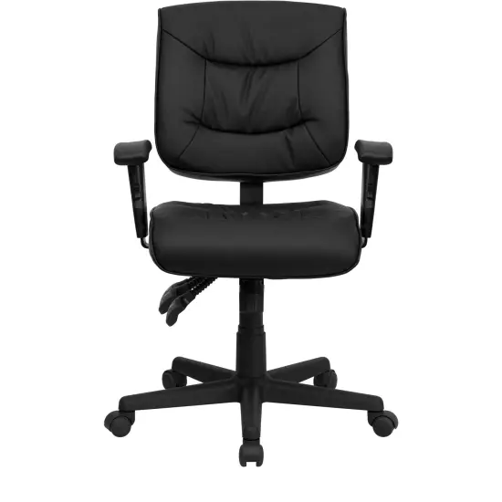 Emma and Oliver Mid-Back Leather Multifunction Swivel Ergonomic Task Office Chair with Adjustable Arms Black {2}
