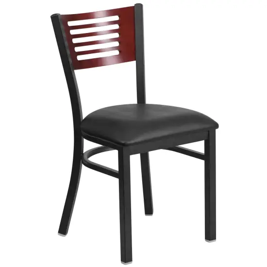 Emma and Oliver Decorative Slat Back Metal Restaurant Dining Chair Mahog/BurgVYL/Black {6}