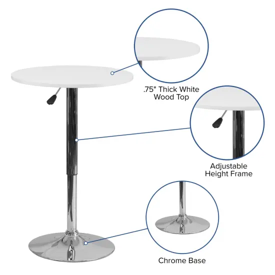 Emma and Oliver 23.75'' Round Adjustable Height Wood Table (Adjustable Range 26.25'' - 35.75'') White {2}
