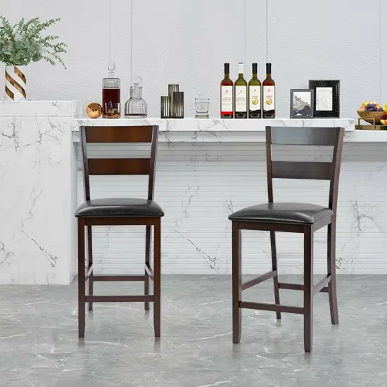 2-Pieces Upholstered Bar Stools Counter Height Chairs with PU Leather Cover {5}