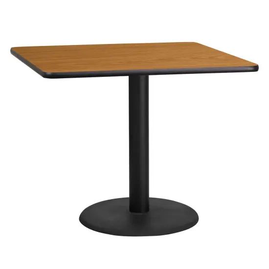 Emma and Oliver 36" Square Laminate Table Top with 24" Round Table Height Base Natural {1}