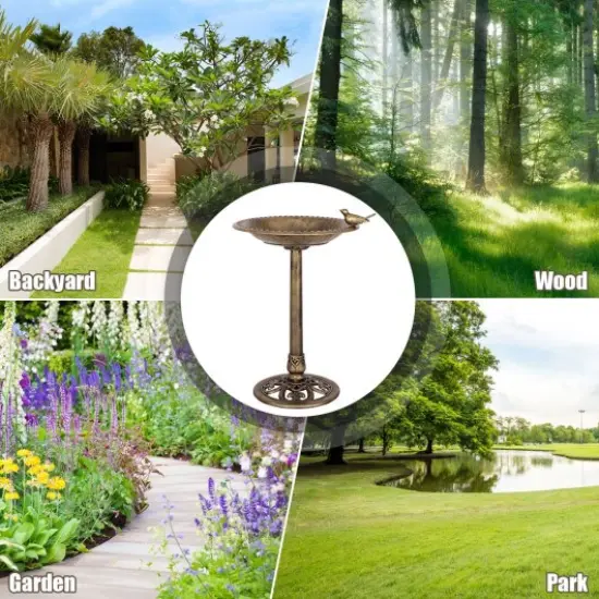 Antique Bronze Freestanding Pedestal Bird Bath Feeder {3}