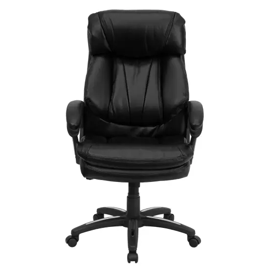 Emma and Oliver High Back Leather Executive Swivel Ergonomic Office Chair with Plush Headrest, Extensive Padding and Arms Black {2}