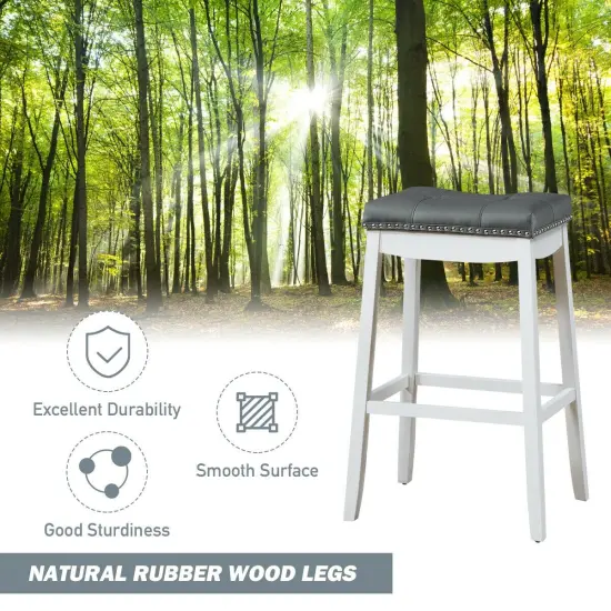 29 Inch Set of 2 Backless Bar Stools with Ergonomic Padded Saddle Seat and Wooden Legs White {3}