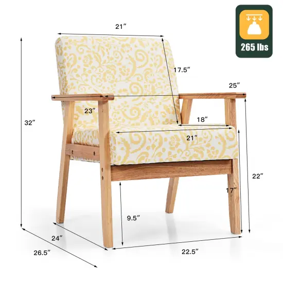 Costway 2PCS Accent Armchair Upholstered Chair Home Office w/ Wooden Frame White/Blue/Yellow {3}