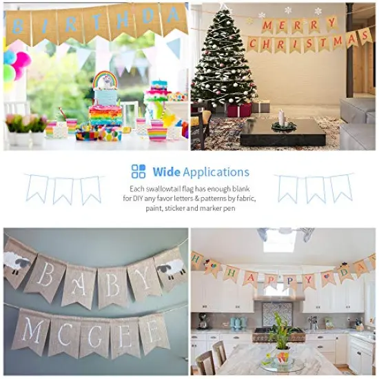48 Pcs Burlap Banner, 30 Ft Swallowtail Flag, DIY Decoration for Holidays, Wedding, Camping, Party, New Year Decorations, Merry Christmas Banner, Indoor Christmas Decoration {5}