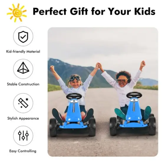 Outdoor Kids Pedal Powered Riding Kart Car 4 Wheel Perfect Gift for Birthdays or Christmas Blue {2}