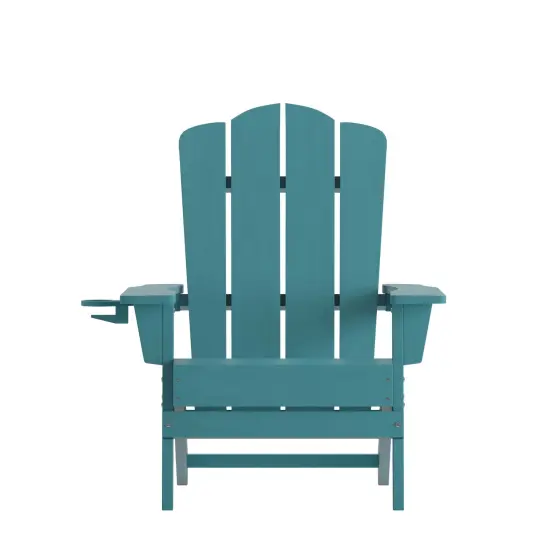 Merrick Lane Nassau Adirondack Chair with Cup Holder, Weather Resistant HDPE Adirondack Chair Blue {3}