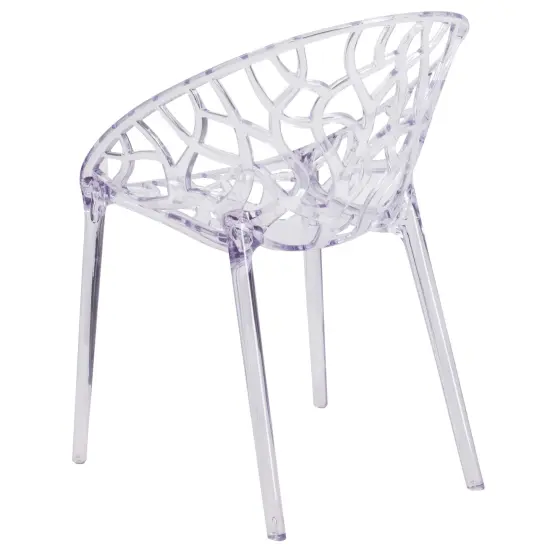Emma and Oliver Transparent Oval Shaped Stacking Side Chair with Artistic Pattern Design Clear {3}