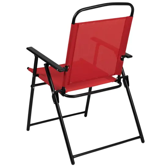 Emma and Oliver 6 Piece Patio Garden Set with Table, Umbrella and 4 Folding Chairs Red {4}
