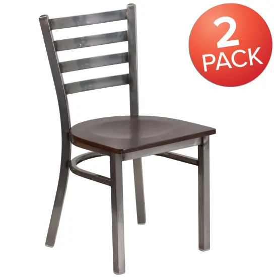 Emma and Oliver 2 Pack Clear Coated Ladder Back Metal Restaurant Chair Walnut/ClearCoated {5}