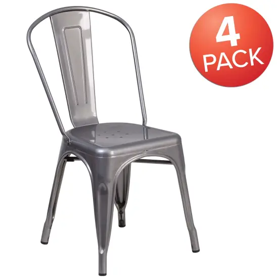 Emma and Oliver 4 Pack Metal Indoor Stackable Chair Clear Coated {5}