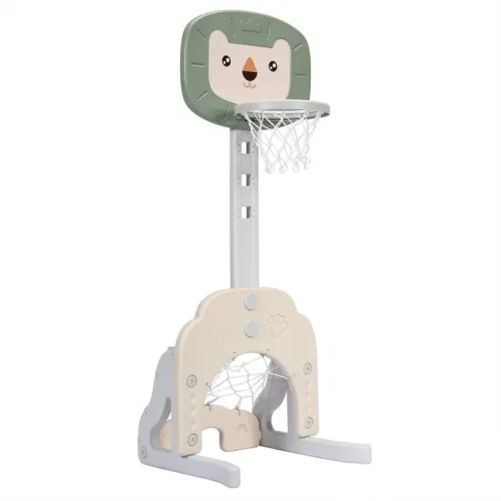 3-in-1 Triangular Kids Basketball Hoop Sports Set with 5 Adjustable Height Levels Green {7}