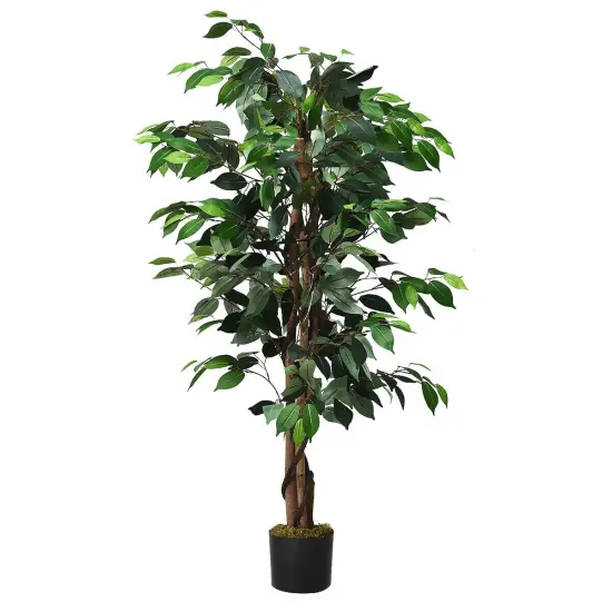 Green Polyester 4FT Artificial Ficus Tree with Cement Base and 504 Leaves {4}