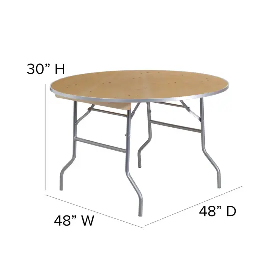 Emma and Oliver 4-Foot Round HEAVY DUTY Birchwood Folding Banquet Table with METAL Edges Natural {5}