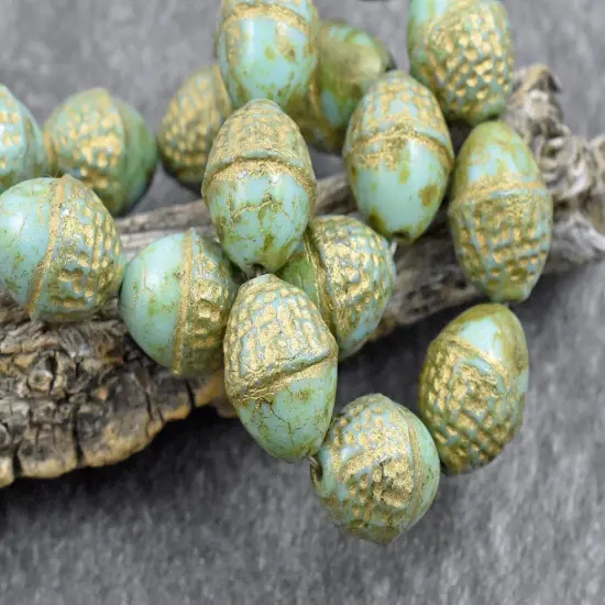 *8* 10x12mm Gold Washed Green Turquoise Picasso Acorn Oval Beads {1}