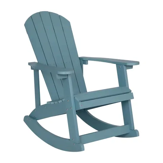 Merrick Lane Atlantic All-Weather Polyresin Adirondack Rocking Chair with Vertical Slats Sea Foam {2}