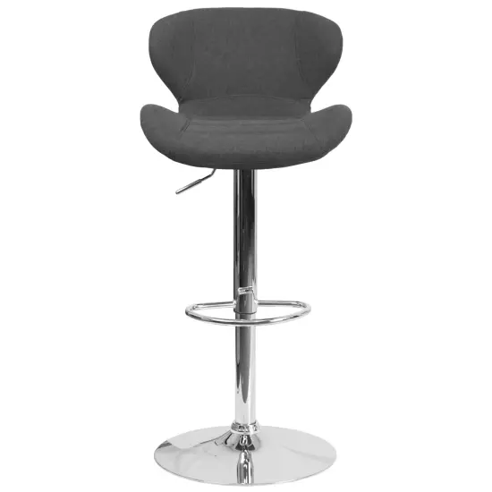 Merrick Lane Quincy Adjustable Height Barstool Contemporary Bar Height Stool with Curved Back and Metal Base with Footrest Charcoal Fabric {3}