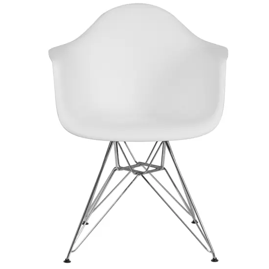 Emma and Oliver Plastic Accent Dining Chair with Arms and Chrome Base Moss Gray {8}